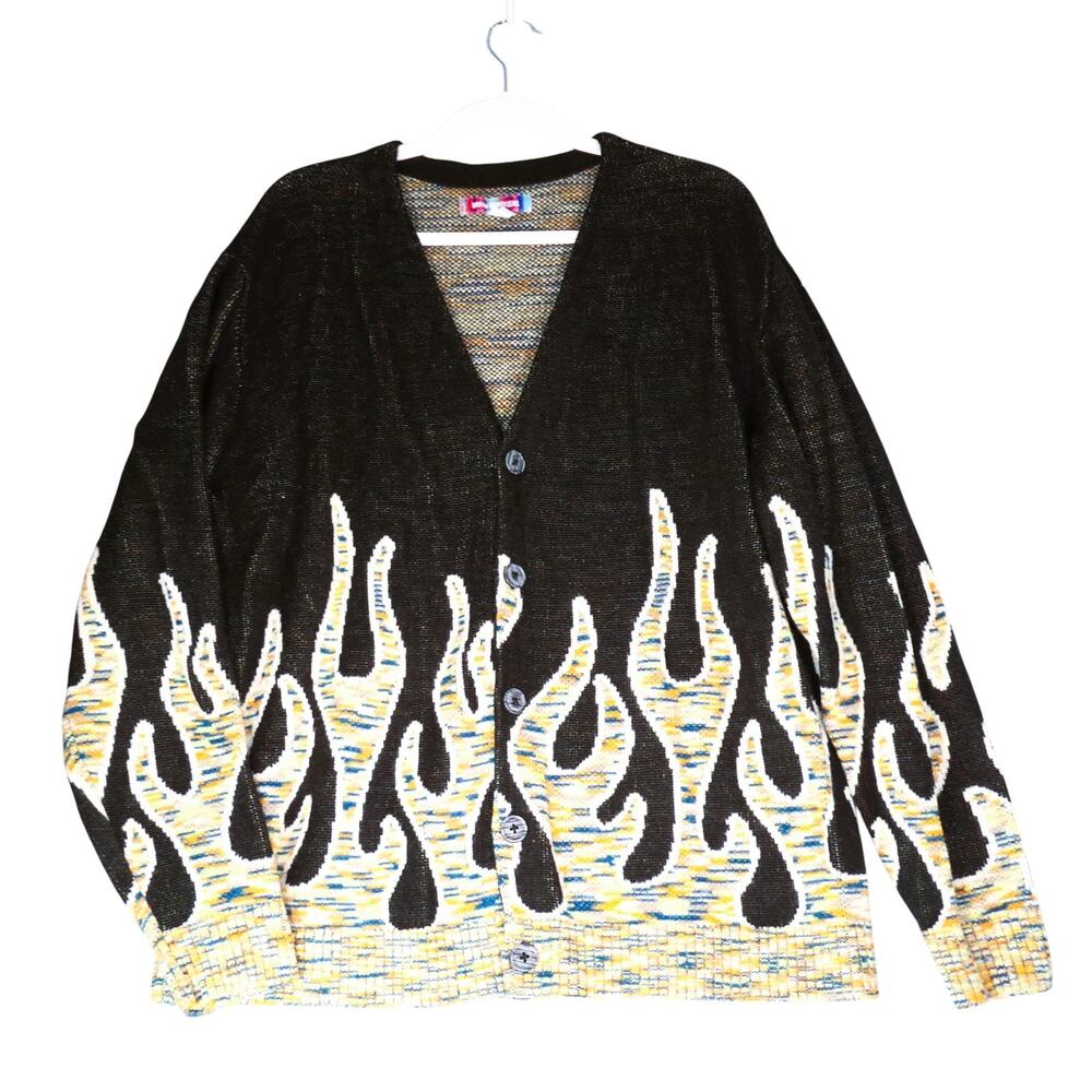 Urban Outfitters Cardigan Sweater Womens Medium Dark Gray Flame Oversized Boho - Picture 2 of 12